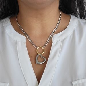 Cuban Chain Heart Twi Tone Necklace
